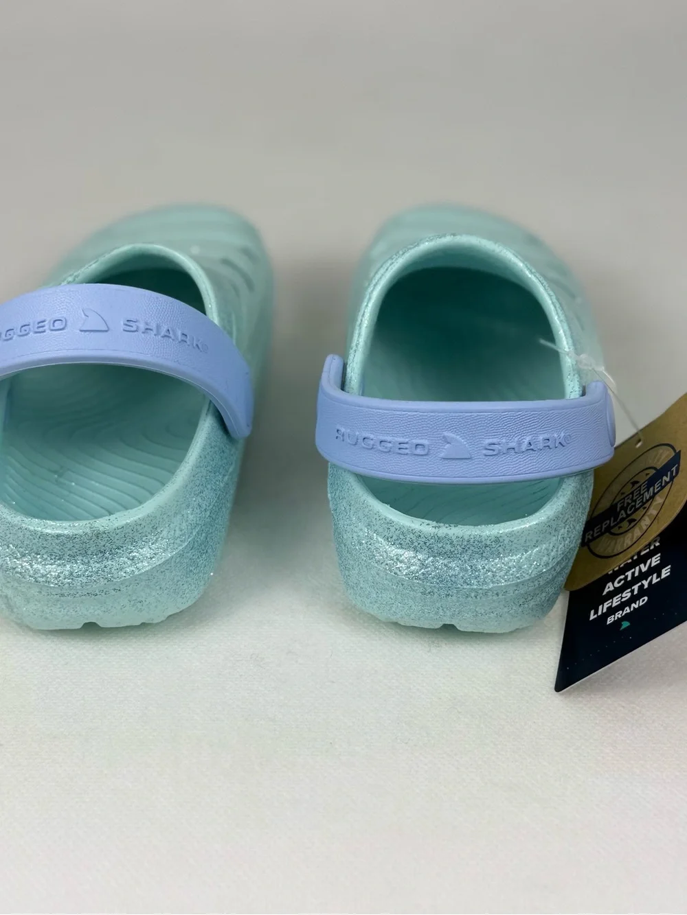 Rugged Shark Girls EVA Clogs Mint Glitter Size 7 NEW